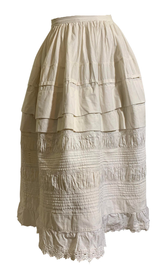 Ruffled and Embroidered Short White Cotton Petticoat circa 1890s