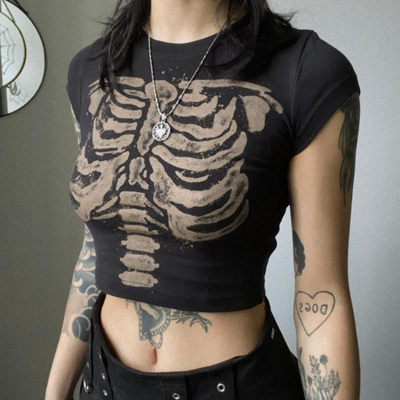 Bones- the Ribcage Print Cropped T Shirt