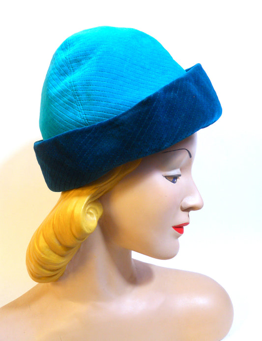 Quilted Velvet 2 Tone Blue Hat circa 1960s