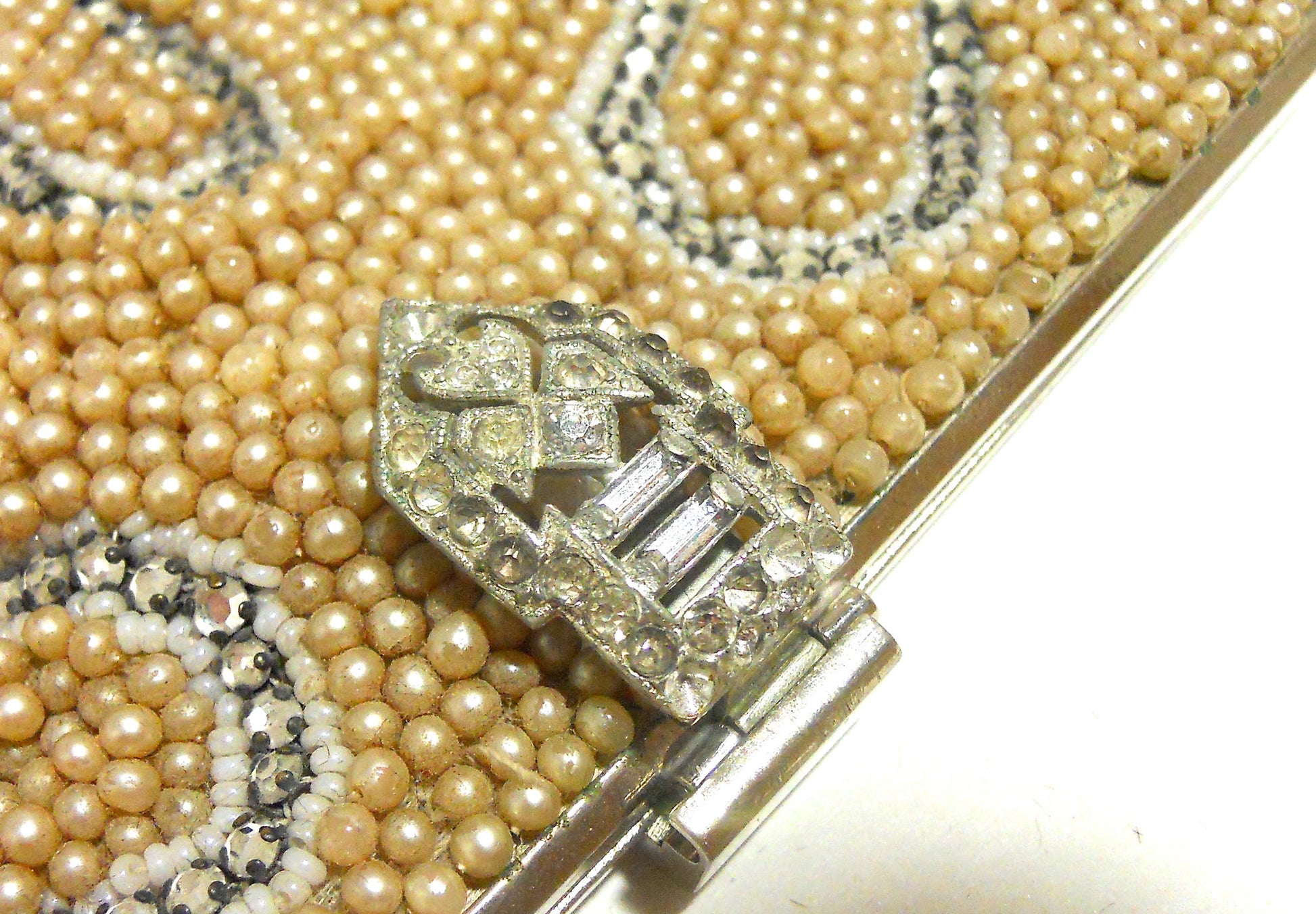 Small Vintage 1930s Beaded Clutch Purse, Evening Bag Beads & Faux Pearls