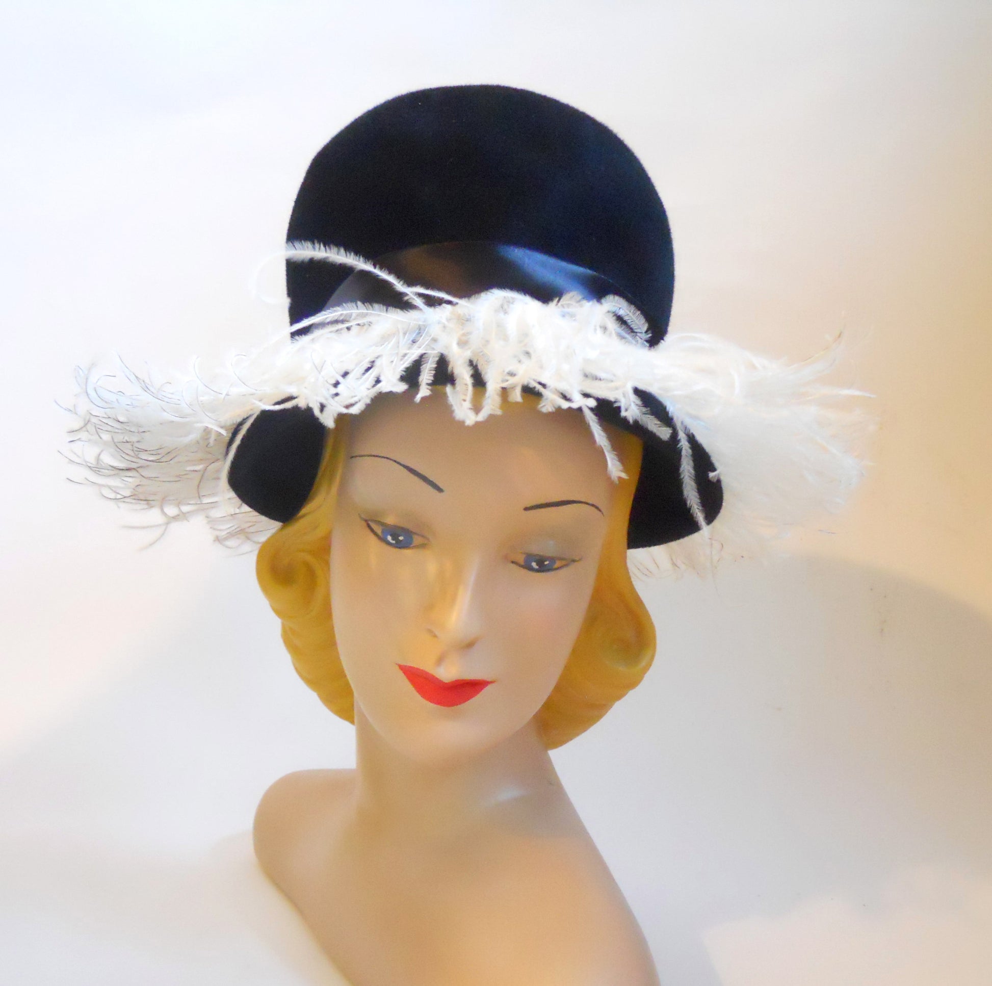 Black Felted Bubble Hat with Marabou Fringe circa 1960s – Dorothea's ...