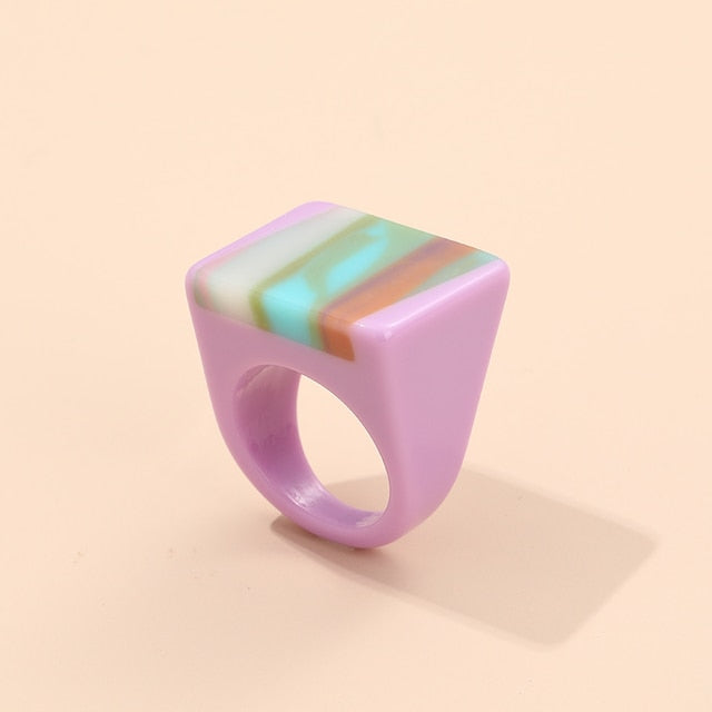 Striped- the Candy Striped Acrylic Boxy Ring