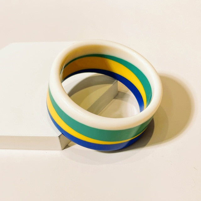 Bright Coloured Striped Lucite Plastic Band Ring - Retro 80's - NEW Popular
