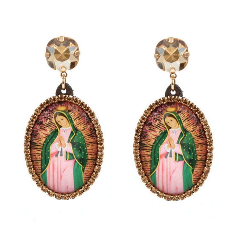 Relic- the Virgin Mary Rhinestone and Fringe Earrings Collection 50 Styles and Colors