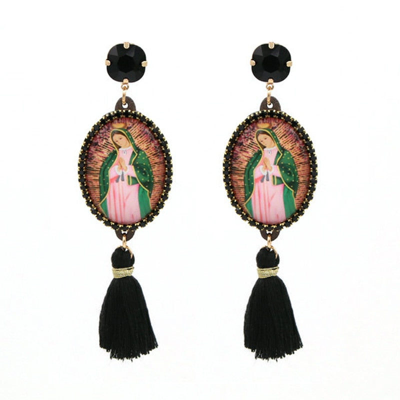 Relic- the Virgin Mary Rhinestone and Fringe Earrings Collection 50 Styles and Colors