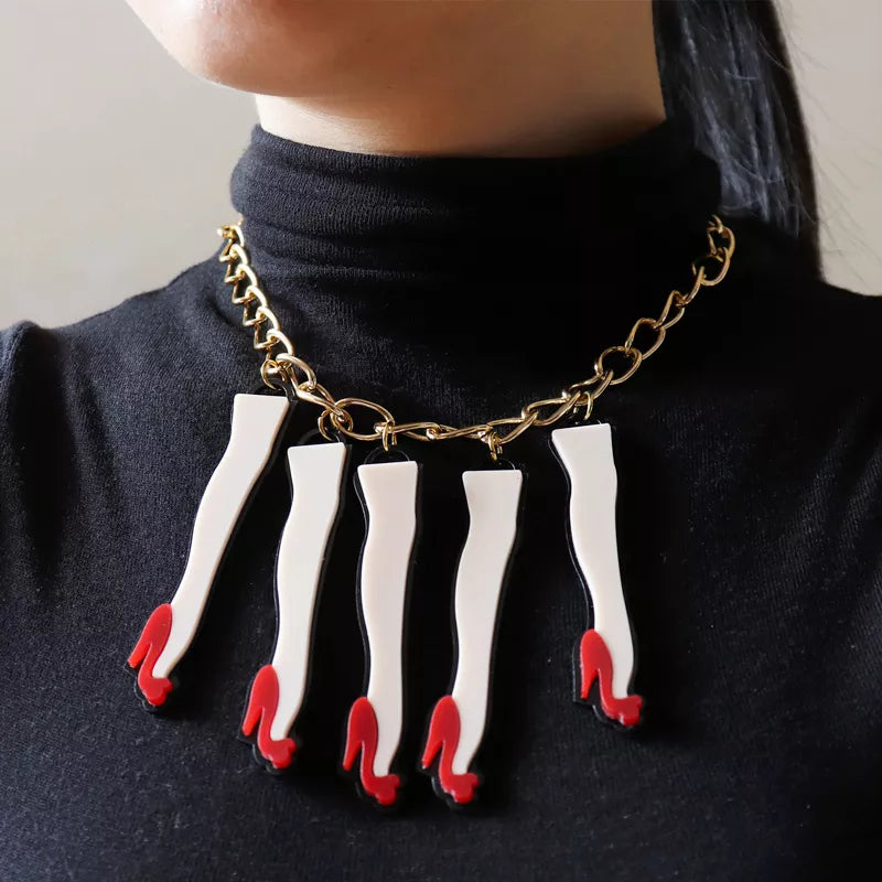 Getaway Sticks- the Acrylic Leg Necklace with Red Shoes