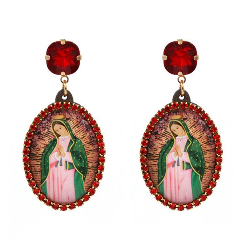 Relic- the Virgin Mary Rhinestone and Fringe Earrings Collection 50 Styles and Colors