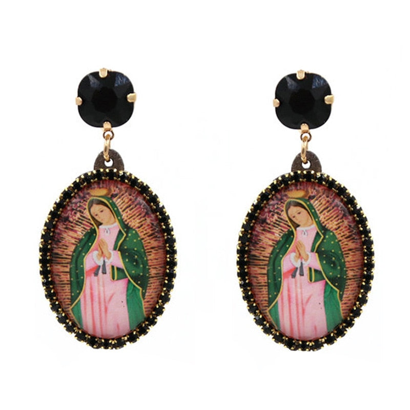 Relic- the Virgin Mary Rhinestone and Fringe Earrings Collection 50 Styles and Colors