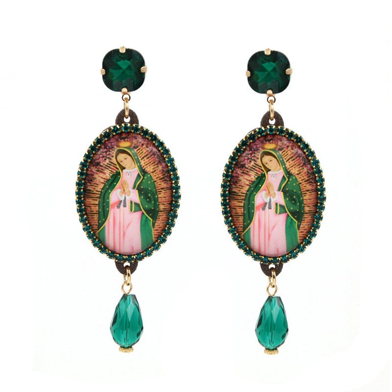 Relic- the Virgin Mary Rhinestone and Fringe Earrings Collection 50 Styles and Colors