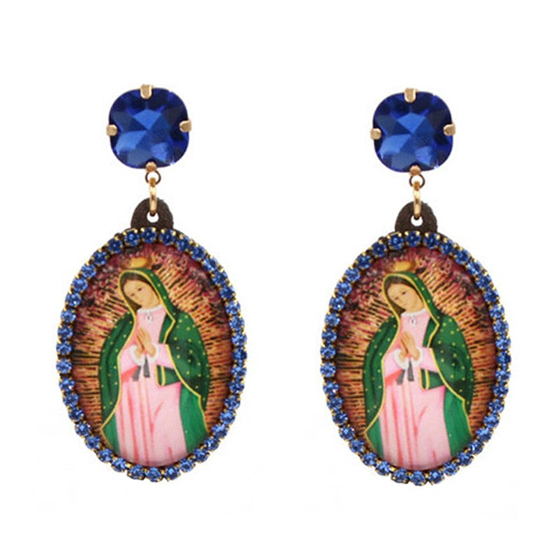 Relic- the Virgin Mary Rhinestone and Fringe Earrings Collection 50 Styles and Colors