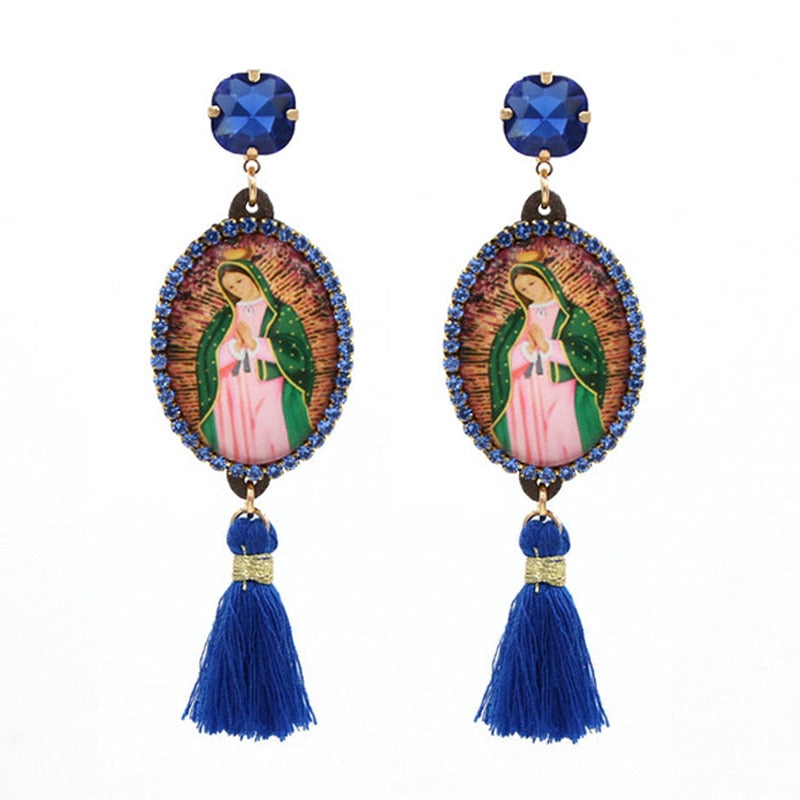 Relic- the Virgin Mary Rhinestone and Fringe Earrings Collection 50 Styles and Colors