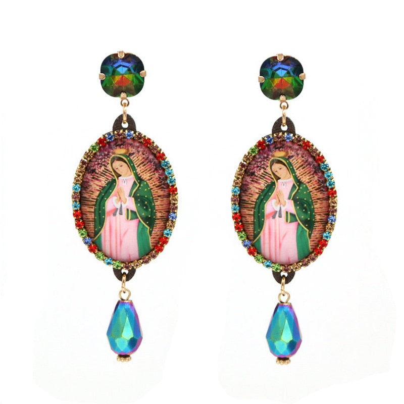 Relic- the Virgin Mary Rhinestone and Fringe Earrings Collection 50 Styles and Colors