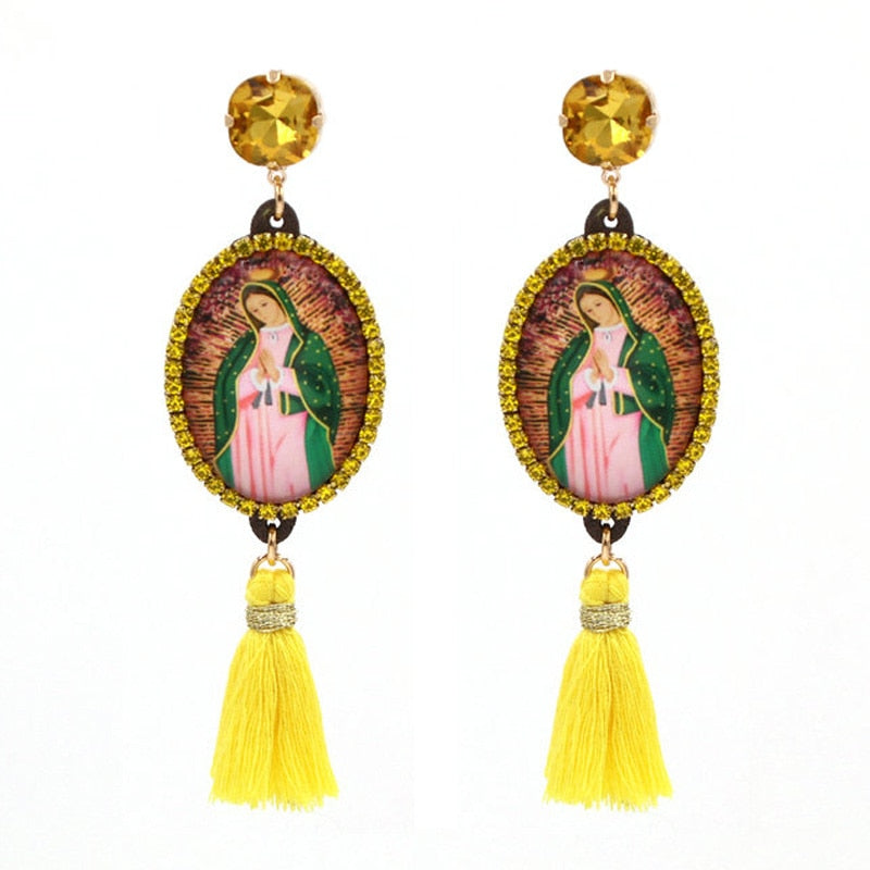 Relic- the Virgin Mary Rhinestone and Fringe Earrings Collection 50 Styles and Colors