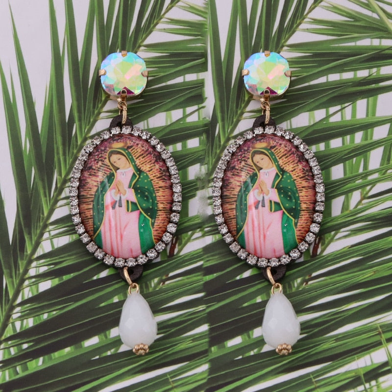 Relic- the Virgin Mary Rhinestone and Fringe Earrings Collection 50 Styles and Colors