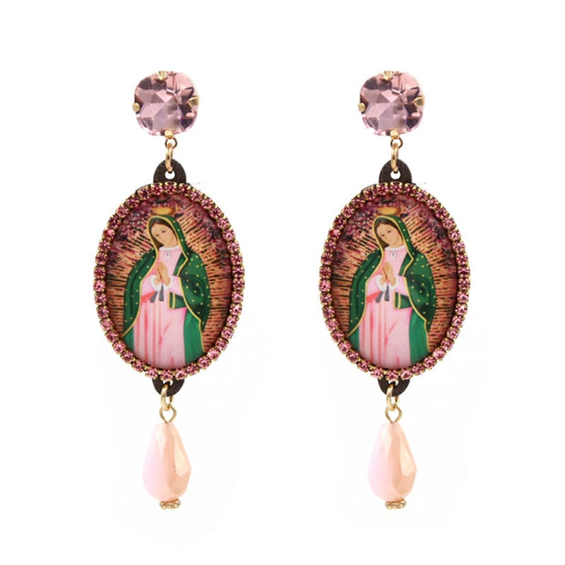 Relic- the Virgin Mary Rhinestone and Fringe Earrings Collection 50 Styles and Colors