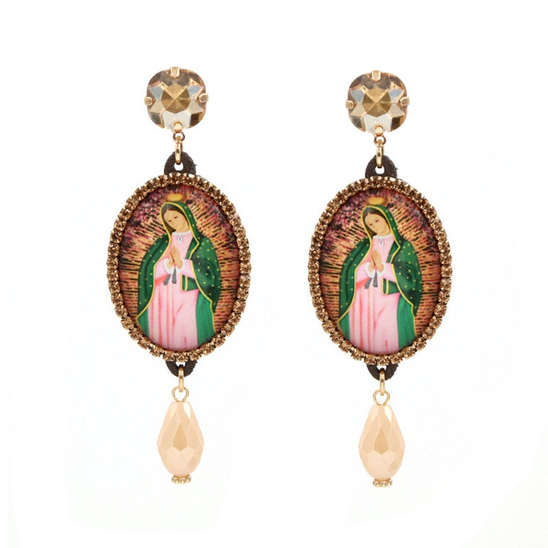 Relic- the Virgin Mary Rhinestone and Fringe Earrings Collection 50 Styles and Colors