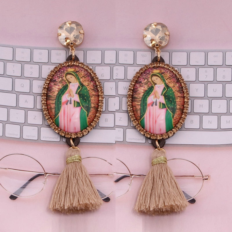 Relic- the Virgin Mary Rhinestone and Fringe Earrings Collection 50 Styles and Colors