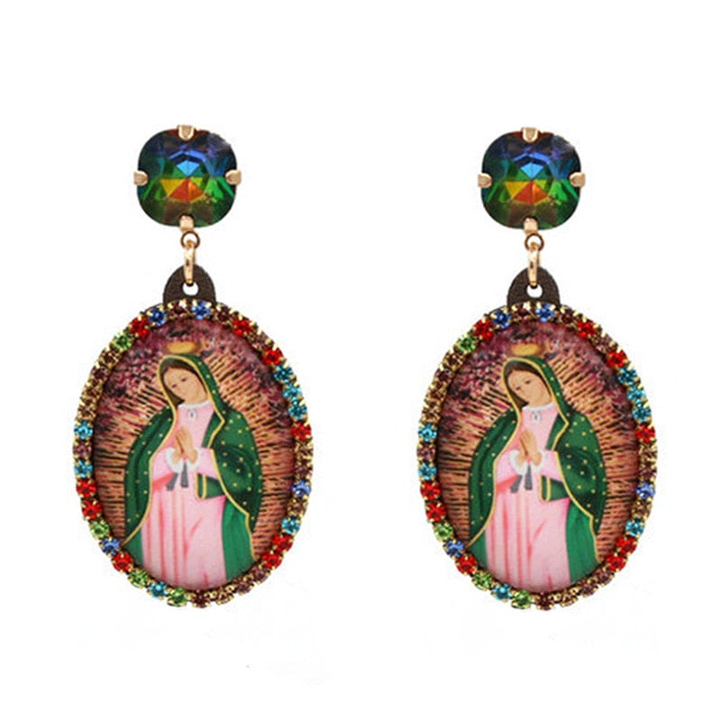 Relic- the Virgin Mary Rhinestone and Fringe Earrings Collection 50 Styles and Colors