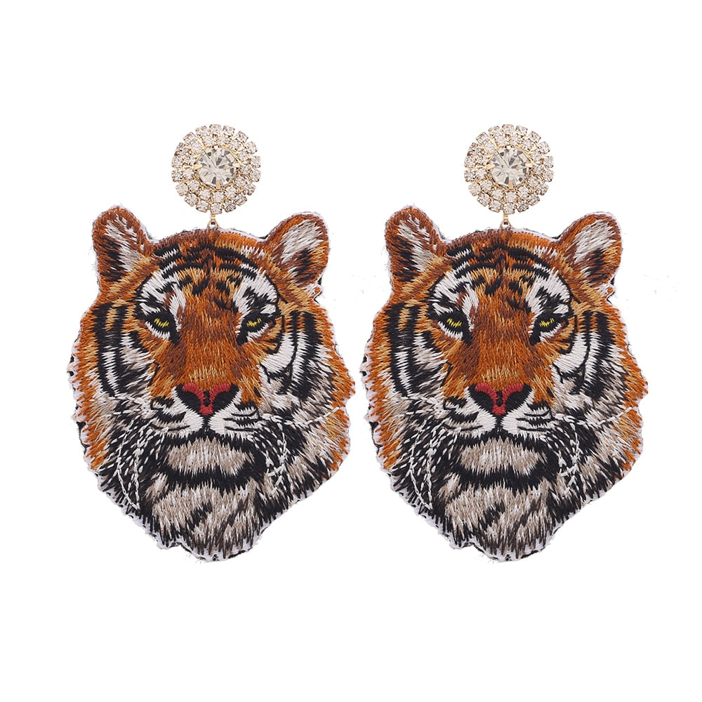 Claw- the Tiger's Head Dangle Rhinestone Earrings 4 Styles