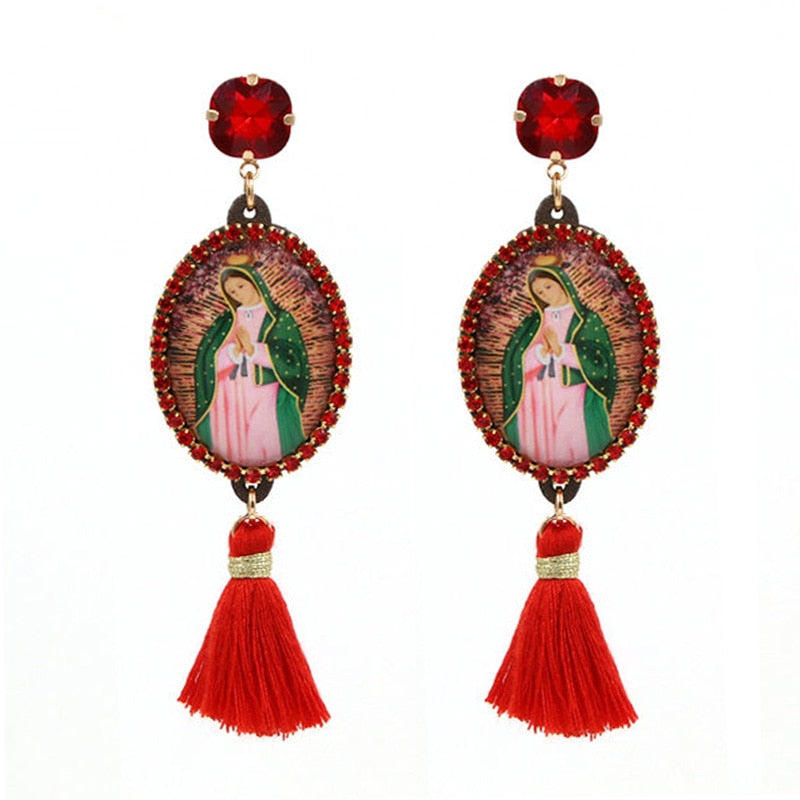 Relic- the Virgin Mary Rhinestone and Fringe Earrings Collection 50 Styles and Colors