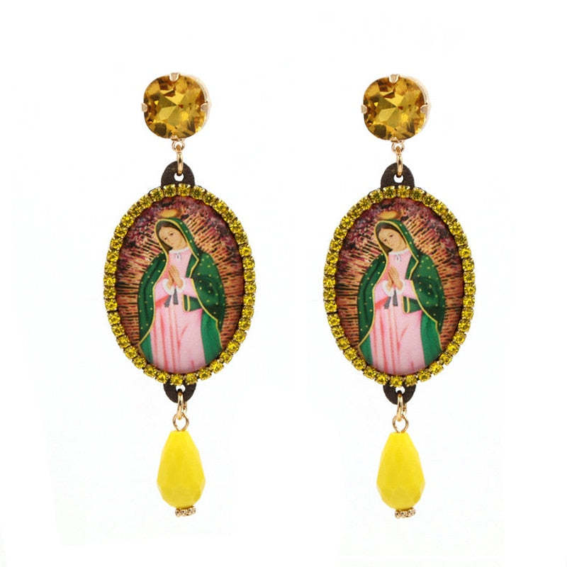 Relic- the Virgin Mary Rhinestone and Fringe Earrings Collection 50 Styles and Colors