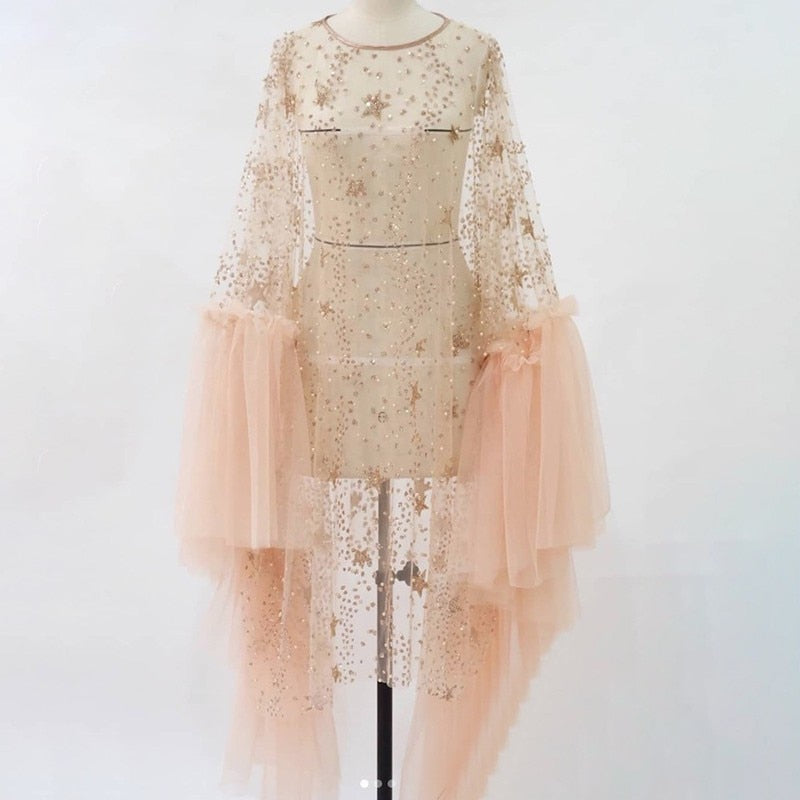 Zeigfeld- the Starry Glitter Tulle Shawl with Ruffles Pink or Black