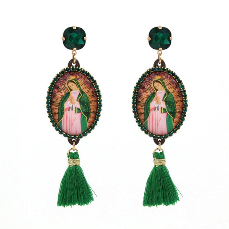 Relic- the Virgin Mary Rhinestone and Fringe Earrings Collection 50 Styles and Colors