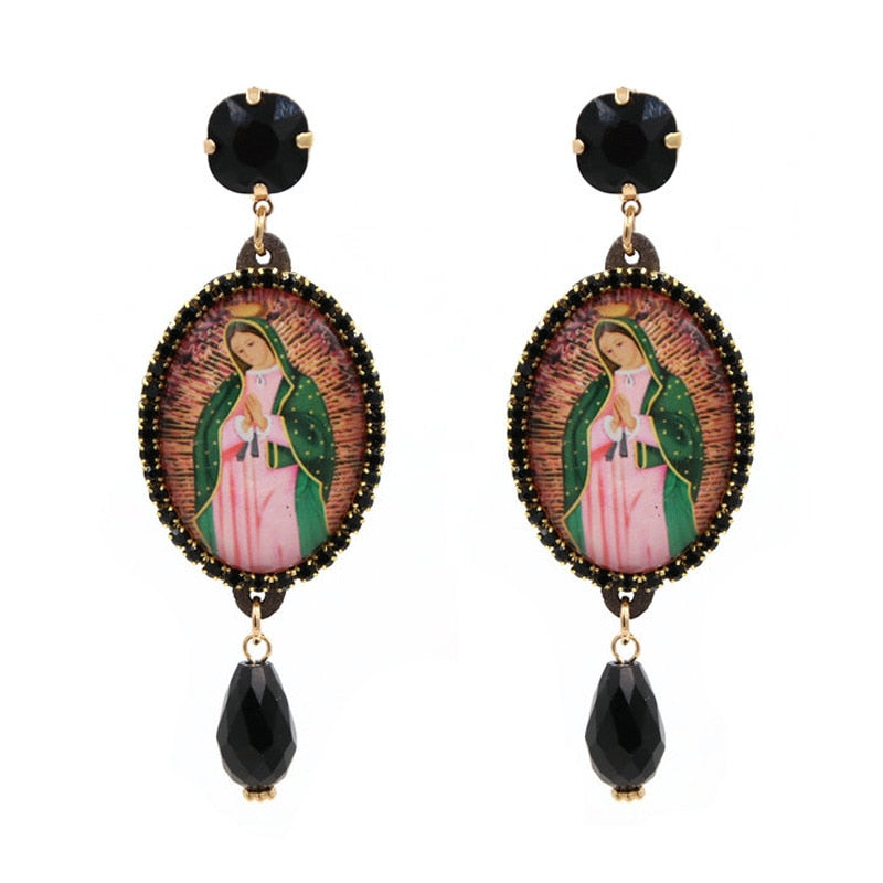 Relic- the Virgin Mary Rhinestone and Fringe Earrings Collection 50 Styles and Colors