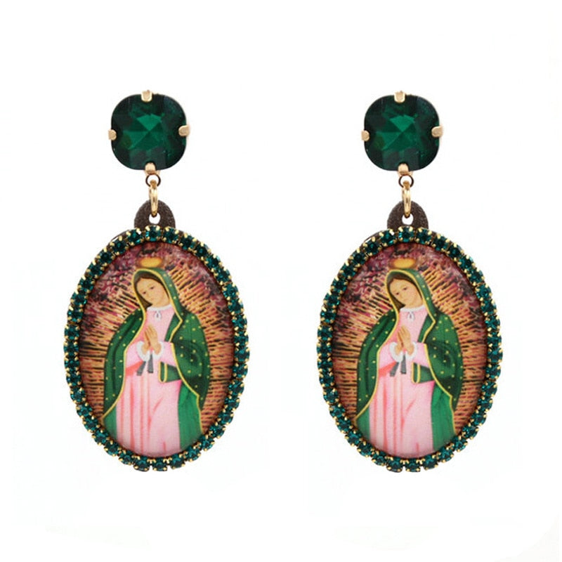 Relic- the Virgin Mary Rhinestone and Fringe Earrings Collection 50 Styles and Colors