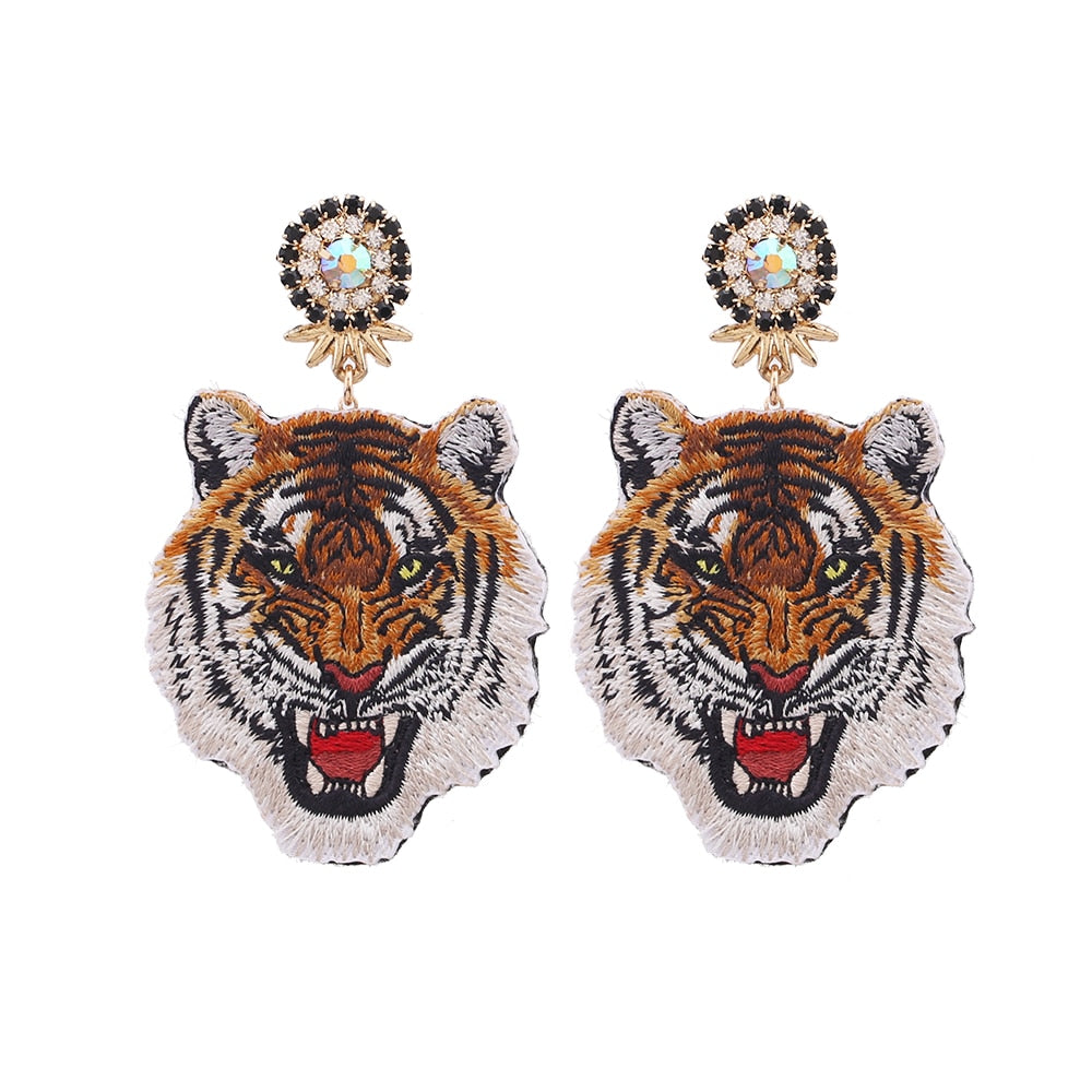 Claw- the Tiger's Head Dangle Rhinestone Earrings 4 Styles