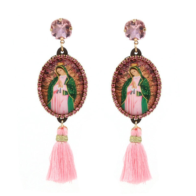 Relic- the Virgin Mary Rhinestone and Fringe Earrings Collection 50 Styles and Colors