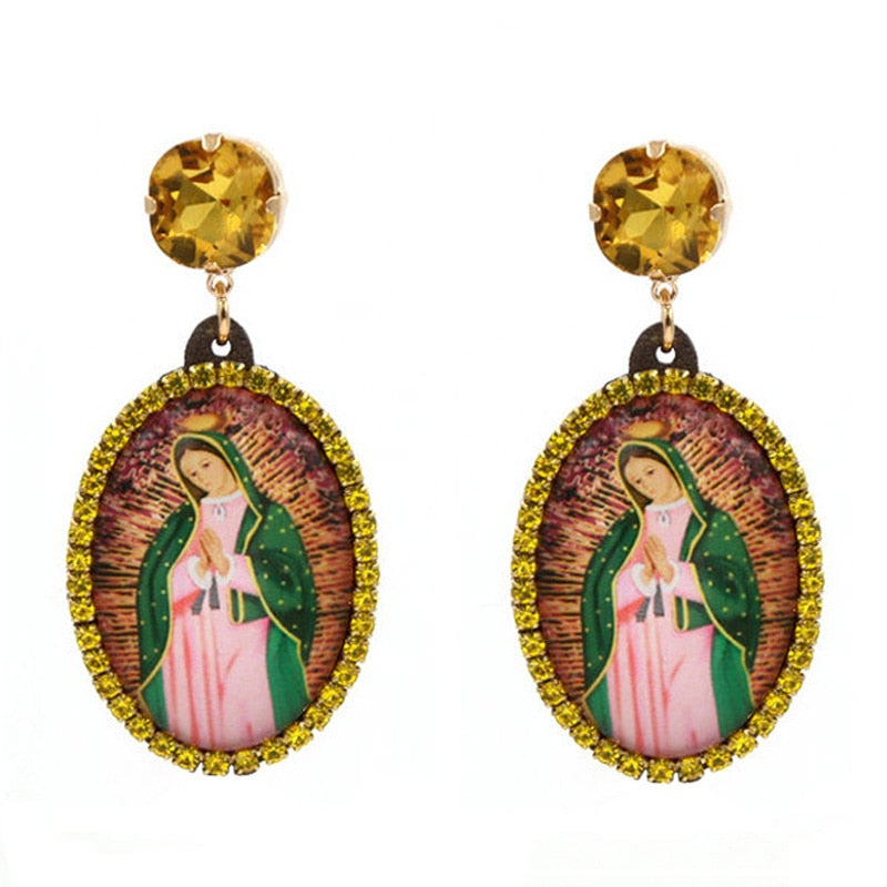 Relic- the Virgin Mary Rhinestone and Fringe Earrings Collection 50 Styles and Colors