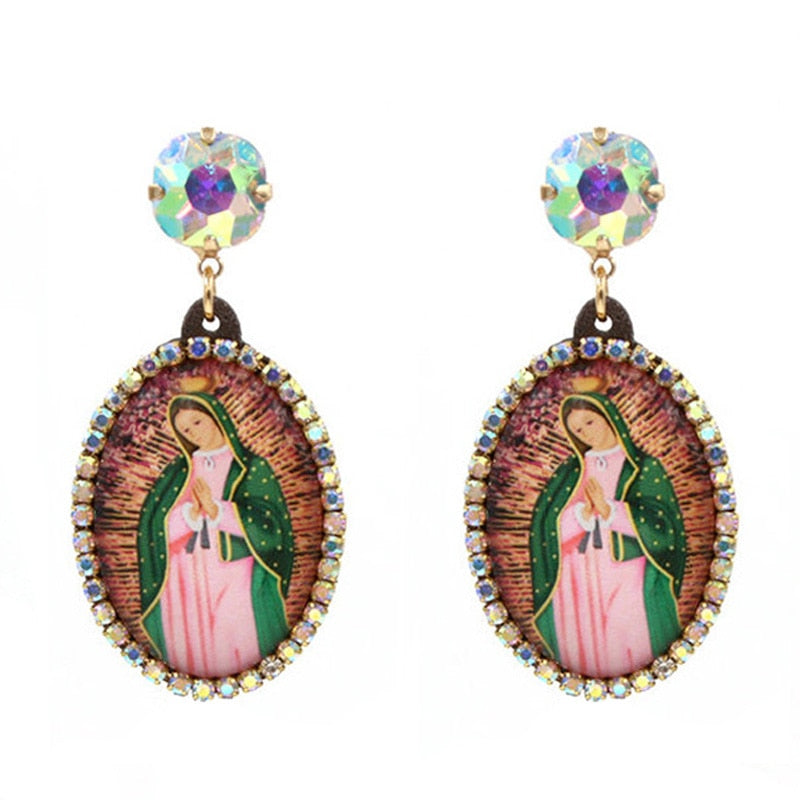 Relic- the Virgin Mary Rhinestone and Fringe Earrings Collection 50 Styles and Colors