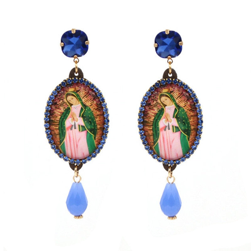 Relic- the Virgin Mary Rhinestone and Fringe Earrings Collection 50 Styles and Colors