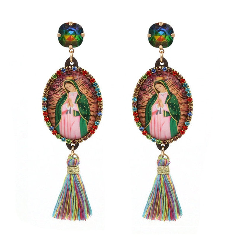 Relic- the Virgin Mary Rhinestone and Fringe Earrings Collection 50 Styles and Colors