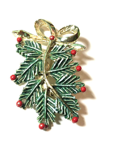 Pine Bough and Berry Enameled Brooch circa 1960s