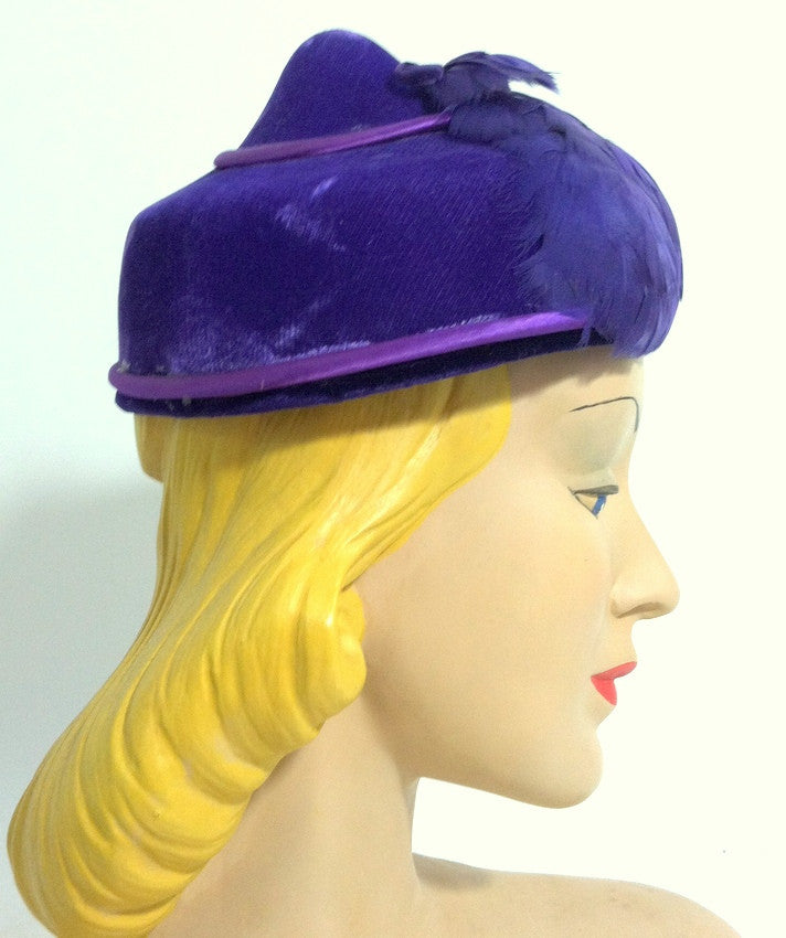 Royal Purple Feathered Peaked Hat circa 1950s