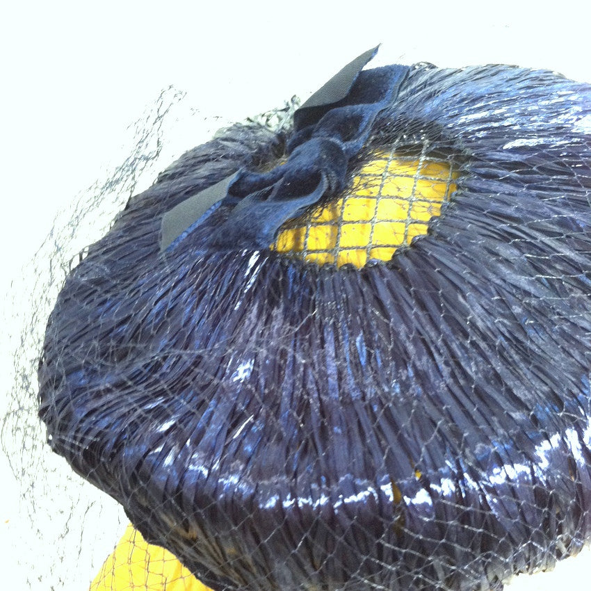 Glossy Raffia Wrapped Blue Veil Topped Hat circa 1960s
