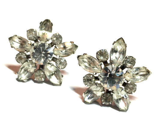 Sparkling Rhinestone Star Clip Earrings circa 1950s