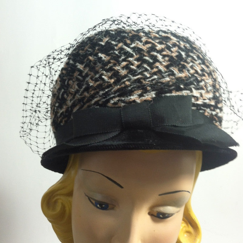 Mod Tweed Black and Grey Bubble Hat circa 1960s