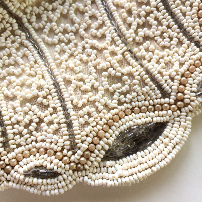 Ivory and White Beaded Evening Bag w/ Silver Accents circa 1930s