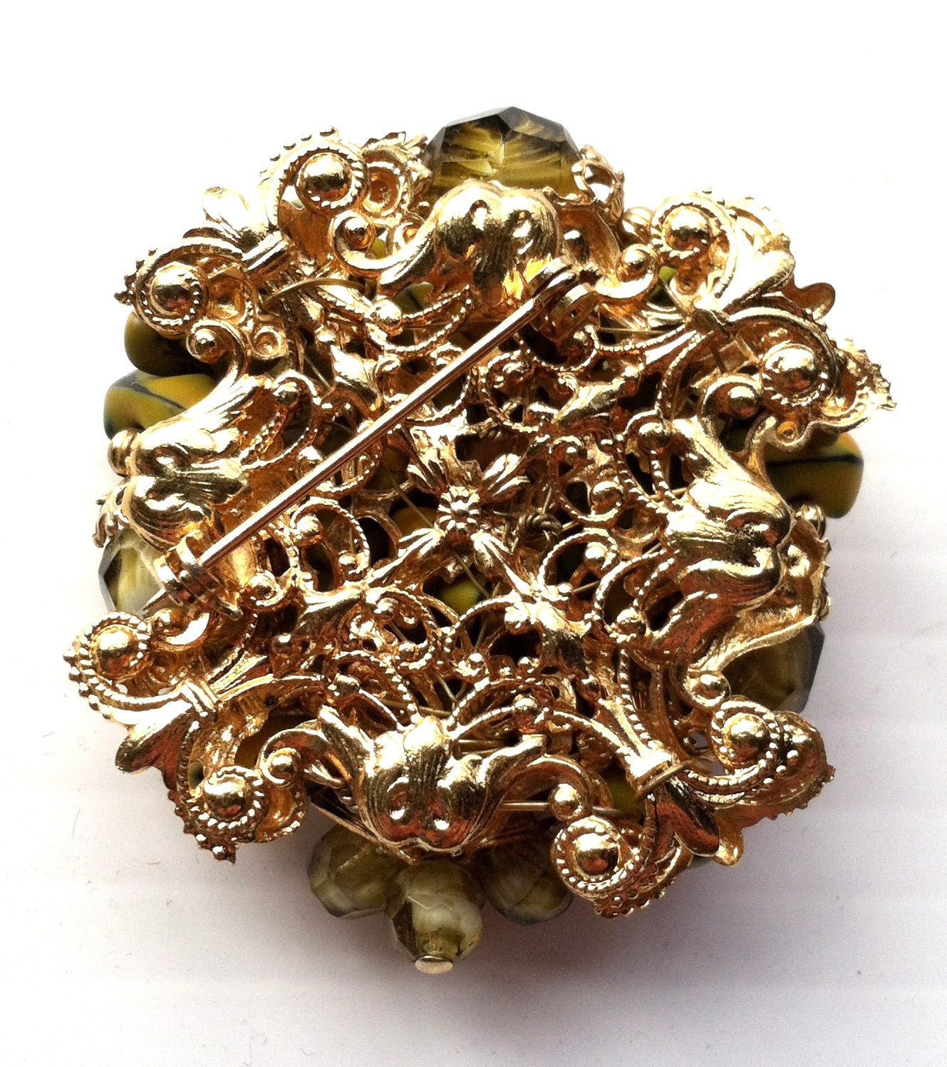 Multimedia Haskell Style Bead and Rhinestone Statement Brooch circa 1940s