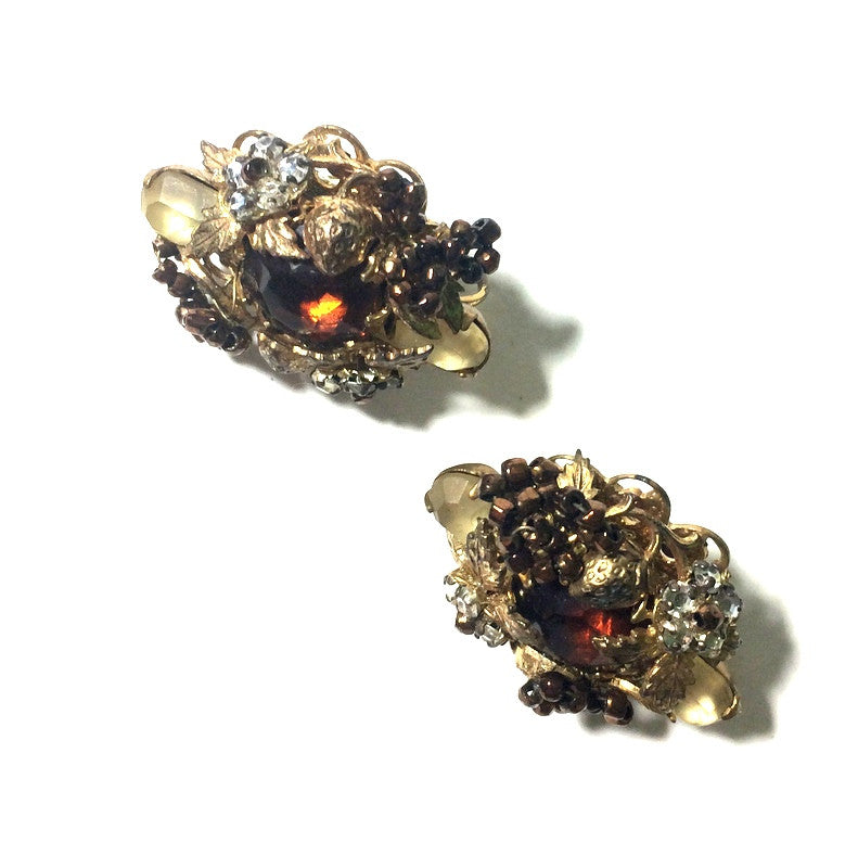 Strawberries and Beads and Rhinestones! Clip Earrings circa 1960s