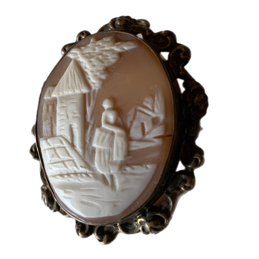 Rebecca at the Well Genuine Cameo Shell Brooch Pendant circa 1930s