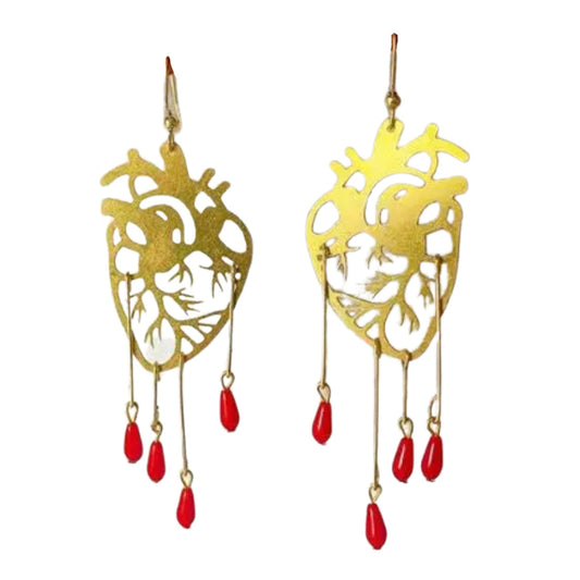 Bleed- the Anatomical Heart Earrings with "Blood" Droplets