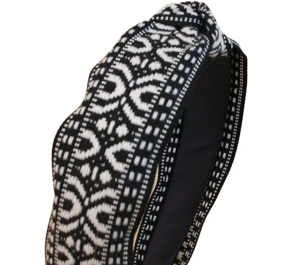 Folkloric Collection Embroidered Ribbon Headband Black and White