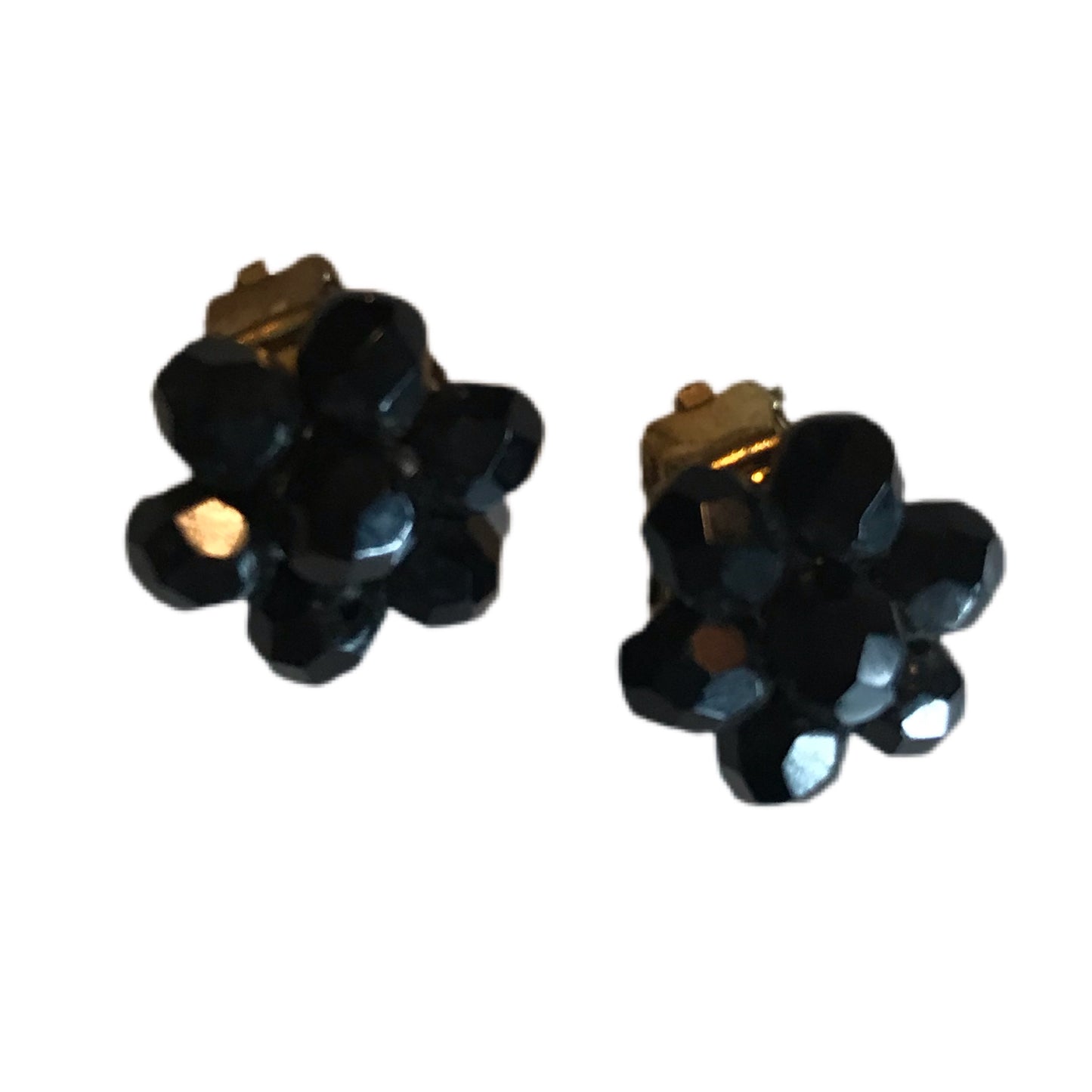 Black Faceted Bead Cluster Clip Earrings circa 1960s