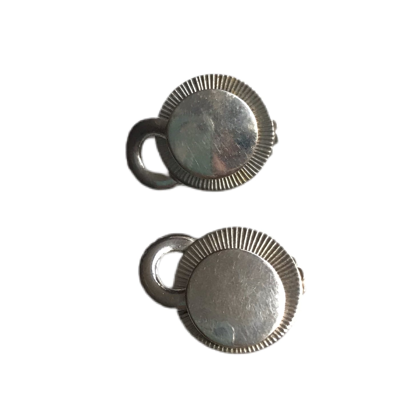 Silver Tone Metal Disc with Chain Accent Clip Earrings circa 1960s