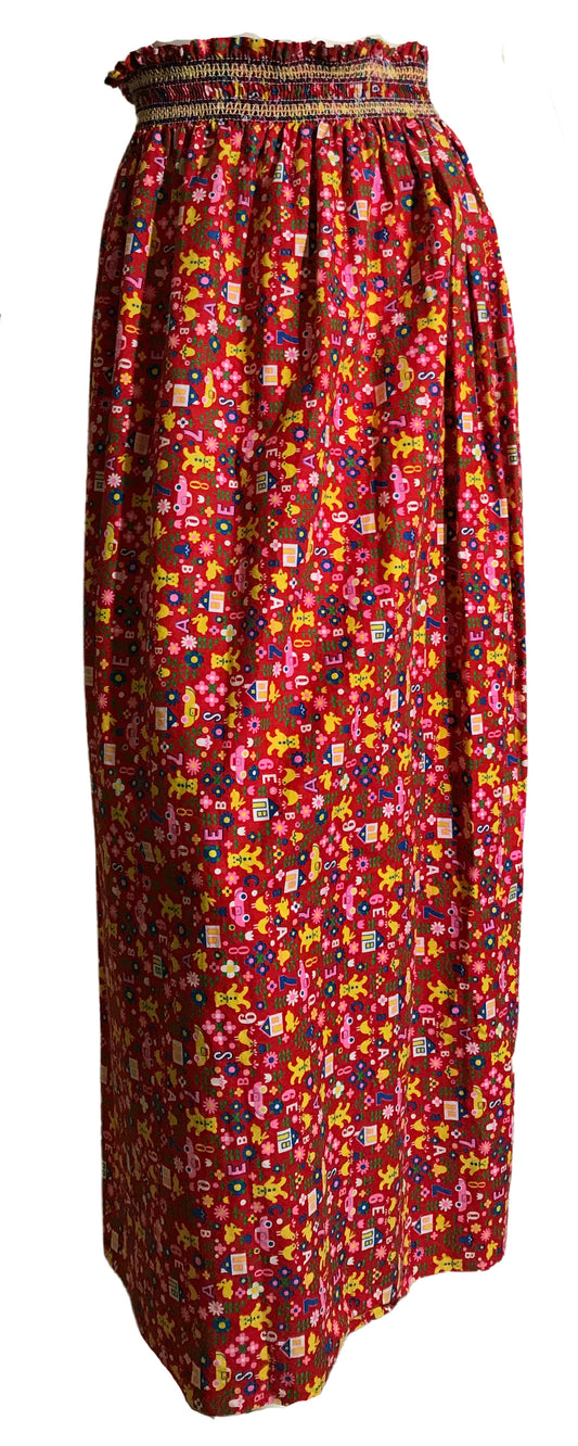 ABCs and Numbers Novelty Print Maxi Skirt circa 1970s