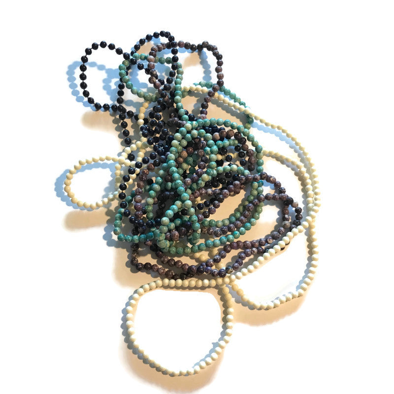 Set Four Tiny Bead Long Necklaces Blues circa 1980s